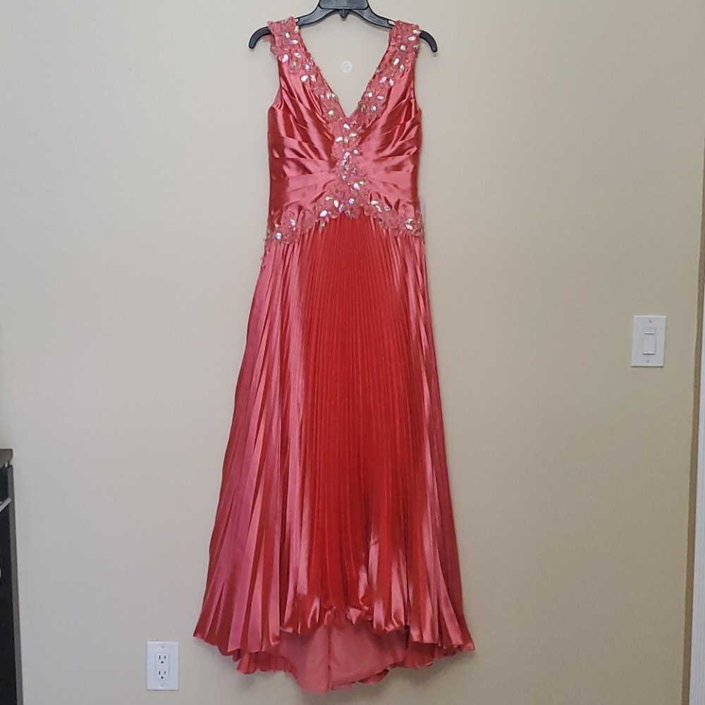 Watermelon Pink Embellished Satin Gown
